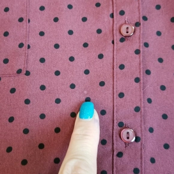 Womens Maroon Polka Dot Button Up Blouse Top Shirt Size XL Long Sleeve Pockets - Picture 8 of 8